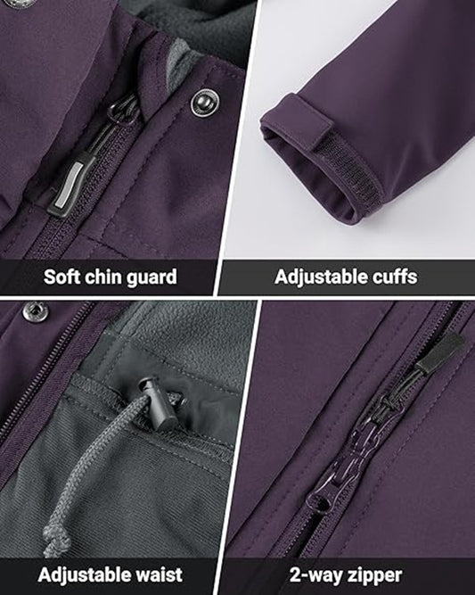 Outdoor Ventures Women's Softshell Jacket with Hood Fleece Lined Warm Lightweight Waterproof Insulated Windbreaker
