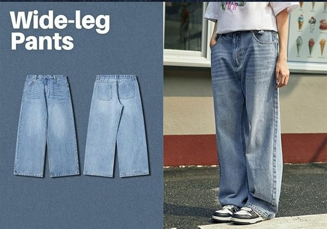 Baggy Jeans for Men Street wear Vintage Wide Leg Loose Fit Denim Pants