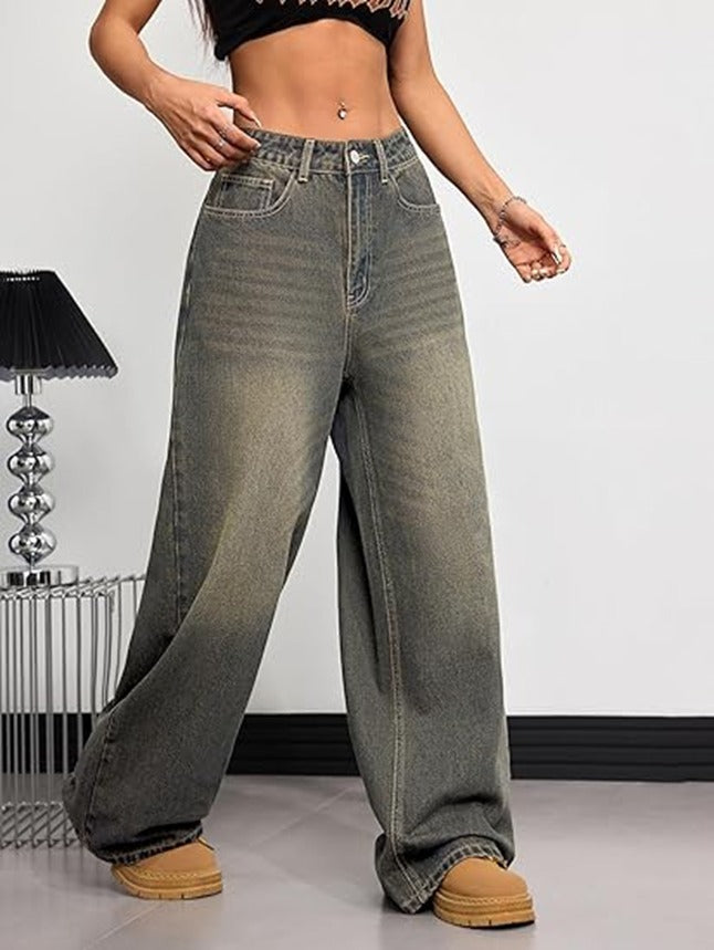 Women’s Baggy Jeans Wide Leg Denim Pants Vintage Hip Hop Loose Long Trousers Street wear
