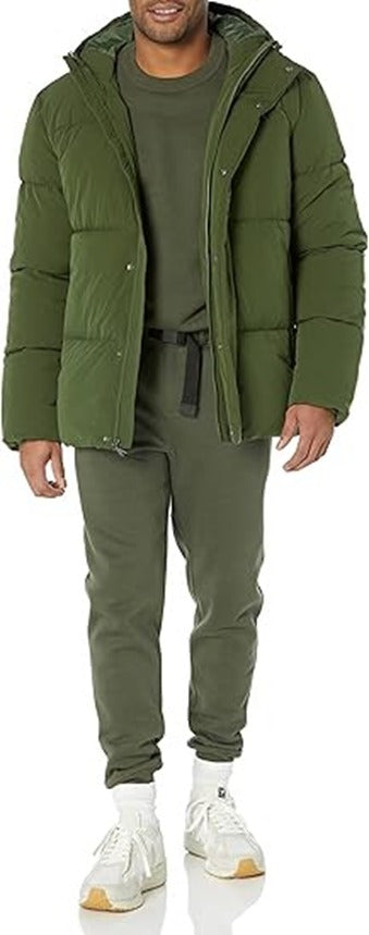 Puffer Jacket with Hood Warm Lightweight Hooded Winter Coat Puffer Jacket for Men Work Outdoor Hiking