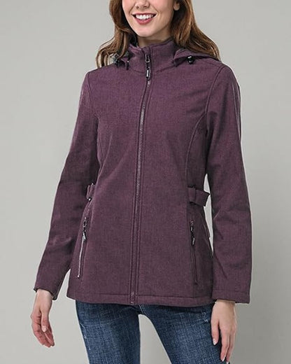 Outdoor Ventures Women's Softshell Jacket with Hood Fleece Lined Warm Lightweight Waterproof Insulated Windbreaker