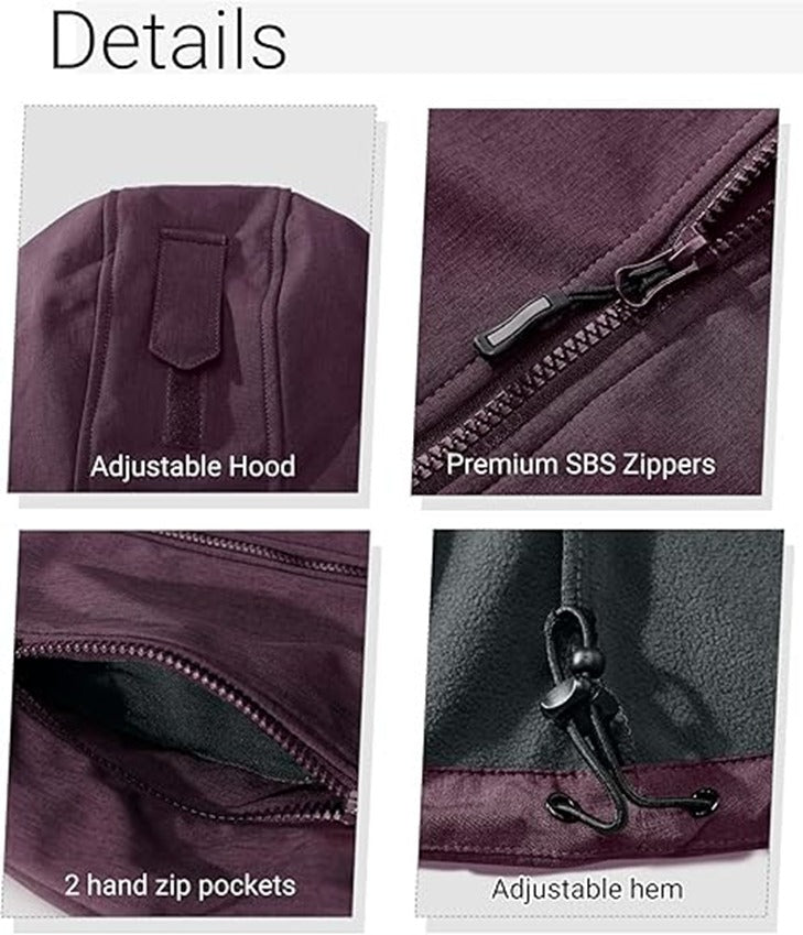 Outdoor Ventures Women's Softshell Jacket with Hood Fleece Lined Warm Lightweight Waterproof Insulated Windbreaker