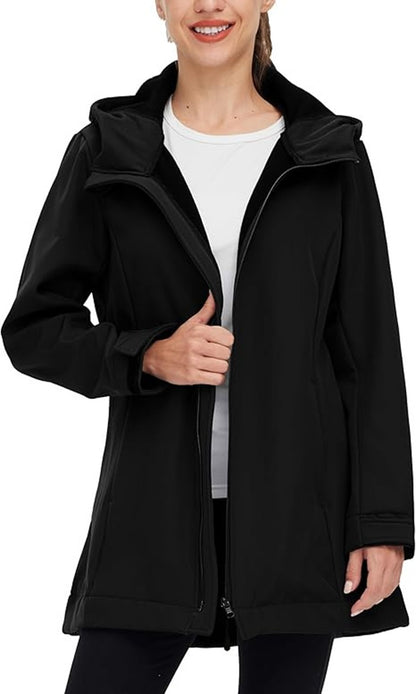 Outdoor Ventures Women's Softshell Jacket with Hood Fleece Lined Warm Lightweight Waterproof Insulated Windbreaker