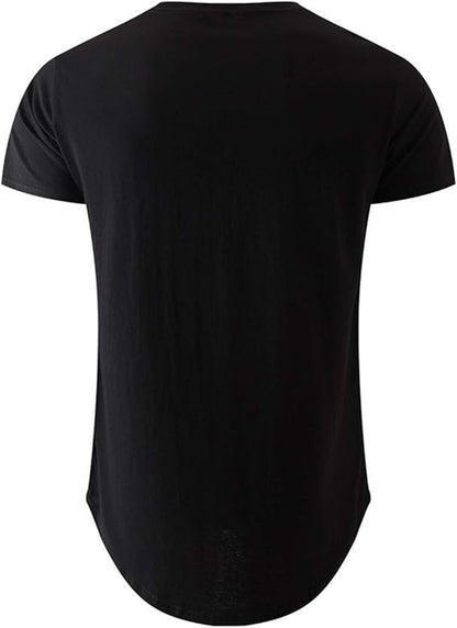Men’s 100 Cotton Hipster Hip Hop Long-line Crewneck T-Shirt