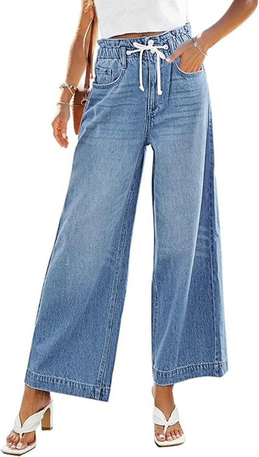 GRAPENT Wide Leg Jeans for Women Stretch High Waisted Elastic Waist Bell Bottom Baggy