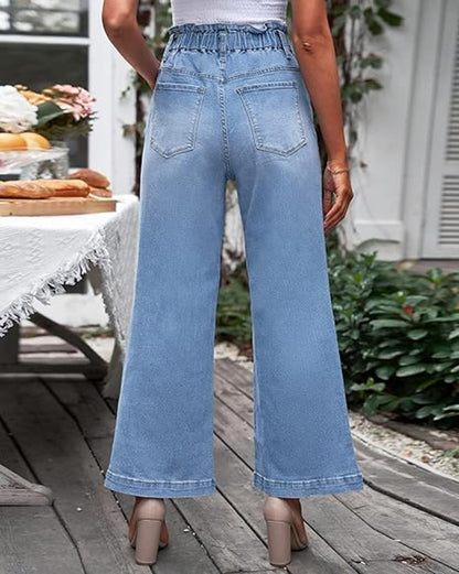 GRAPENT Wide Leg Jeans for Women Stretch High Waisted Elastic Waist Bell Bottom Baggy