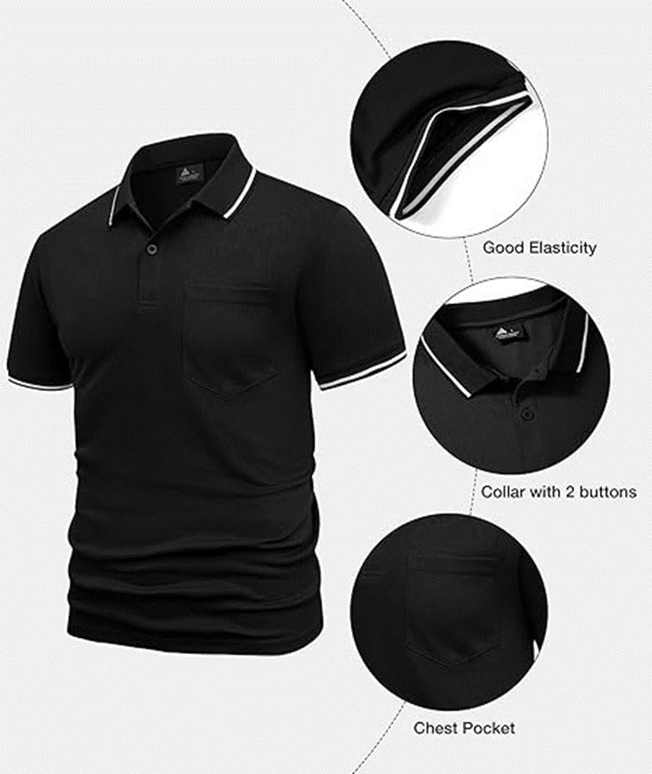 Men Polo Shirts Short Sleeve with Pocket Sport Wicking Shirts for Men Casual Athletic Collared T-Shirts