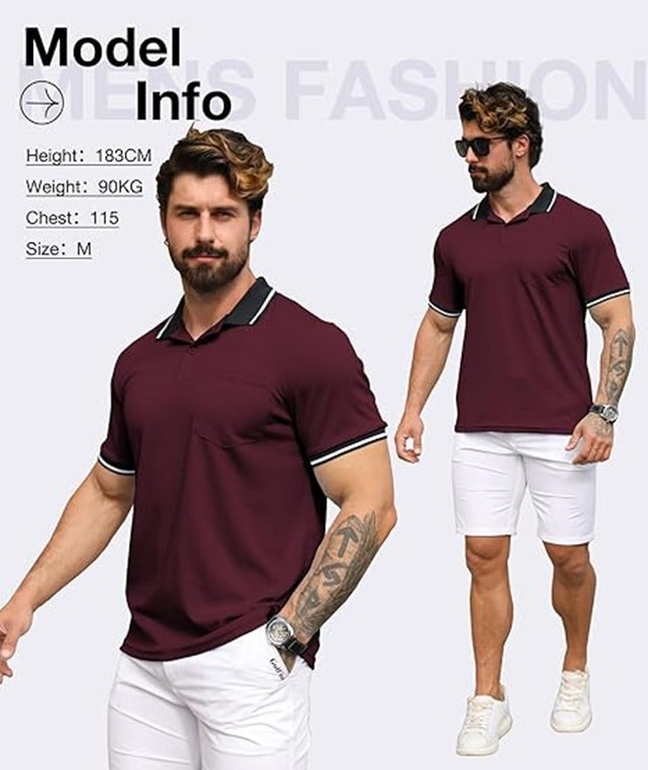 Men Polo Shirts Short Sleeve with Pocket Sport Wicking Shirts for Men Casual Athletic Collared T-Shirts