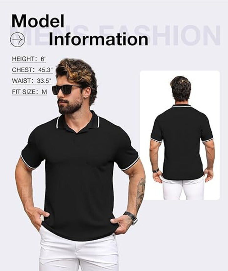 Men Polo Shirts Short Sleeve with Pocket Sport Wicking Shirts for Men Casual Athletic Collared T-Shirts
