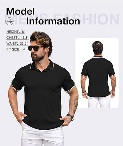 Men Polo Shirts Short Sleeve with Pocket Sport Wicking Shirts for Men Casual Athletic Collared T-Shirts