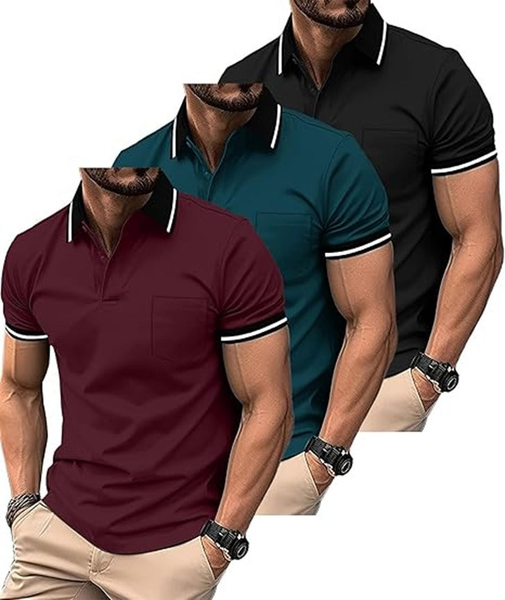 Men Polo Shirts Short Sleeve with Pocket Sport Wicking Shirts for Men Casual Athletic Collared T-Shirts