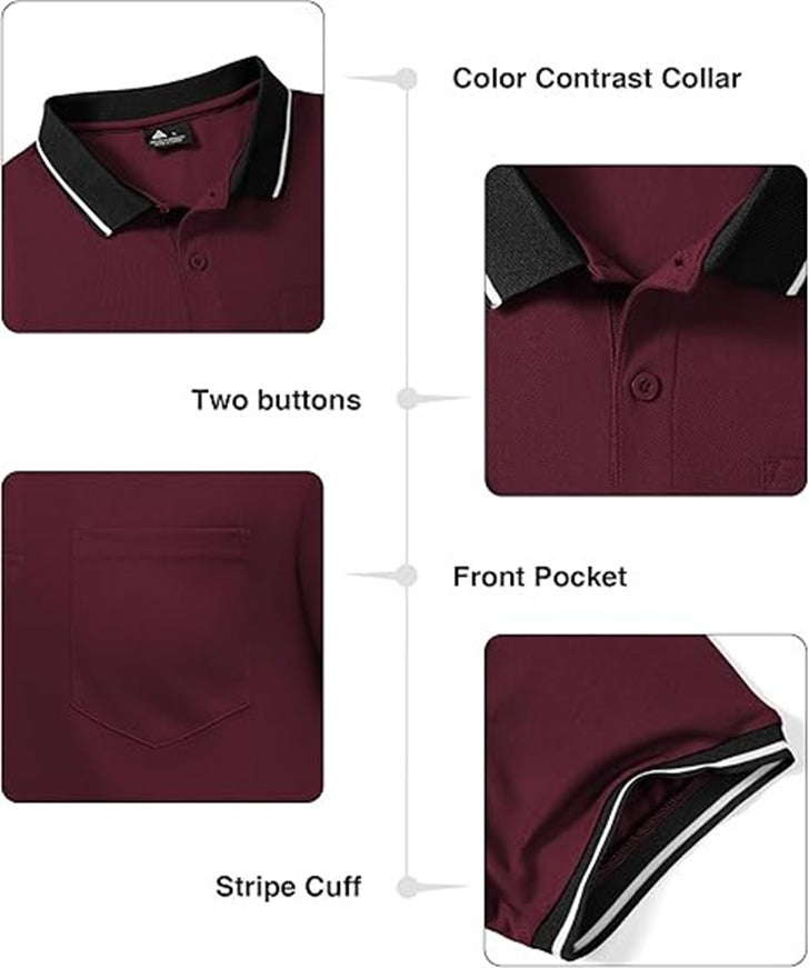 Men Polo Shirts Short Sleeve with Pocket Sport Wicking Shirts for Men Casual Athletic Collared T-Shirts