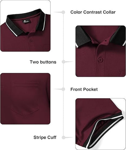 Men Polo Shirts Short Sleeve with Pocket Sport Wicking Shirts for Men Casual Athletic Collared T-Shirts